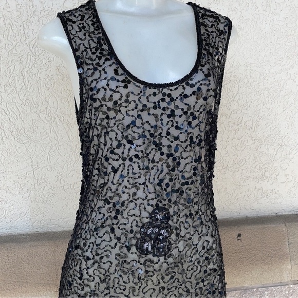 Wet Seal Black Sleeveless Sequins Mini Overlay Dress Size L - Picture 2 of 10